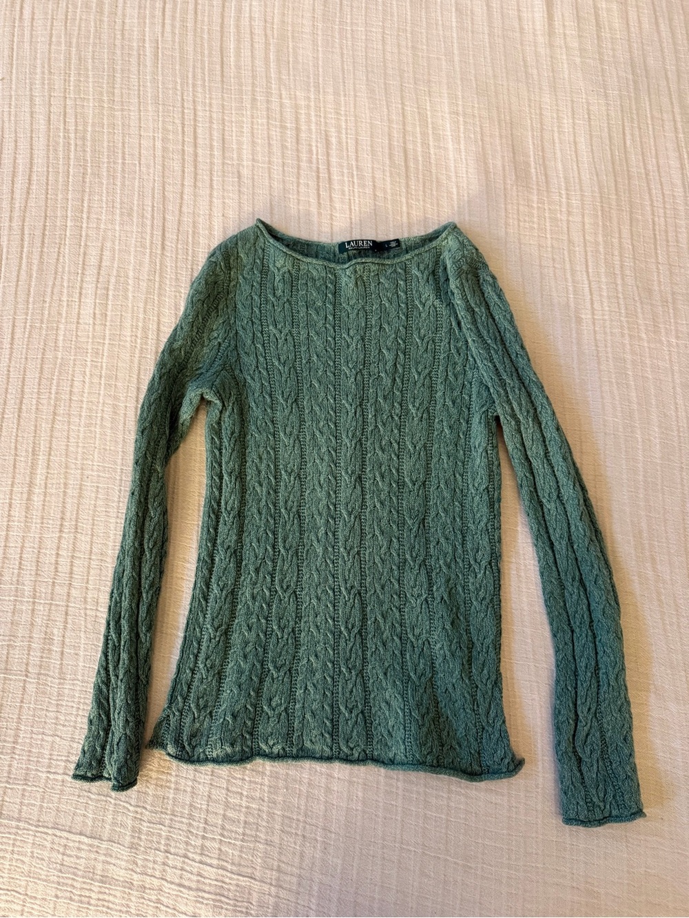 Polo by Ralph Lauren Green Cable-Knit Scoop Neck Sweater